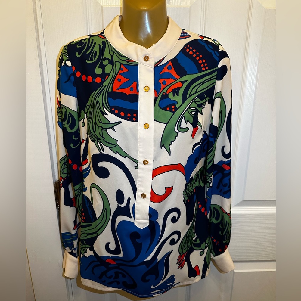 Women’s Printed Button-Down Shirt - White Multi
